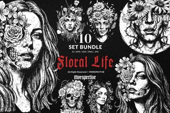 10 Bundle Dark Art Floral Life Girl Graphics and Illustrations Review