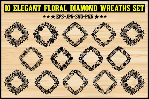 10 Elegant Floral Diamond Wreaths Set: Graphics and Illustrations for Handmade Businesses