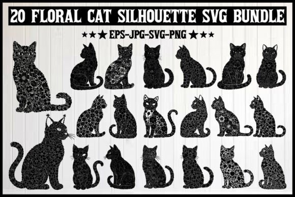 20 Floral Cat Silhouette SVG Bundle: Graphics and Illustrations Review