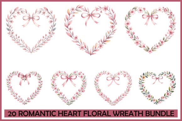 20 Romantic Floral Heart Wreath Bundle: Graphics and Illustrations Review