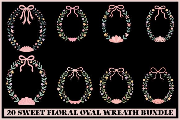 20 Sweet Floral Oval Wreath SVG Bundle Graphics and Illustrations