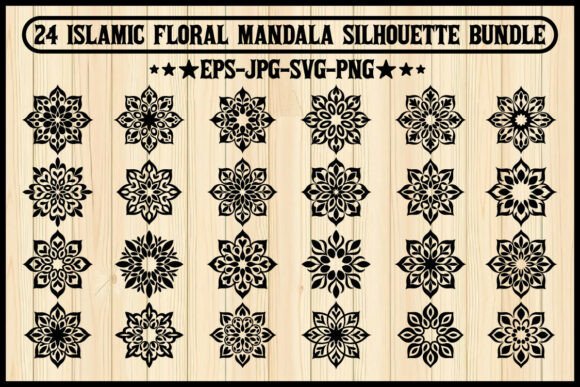 24 Islamic Floral Mandala Silhouette Set for Graphics and Illustrations