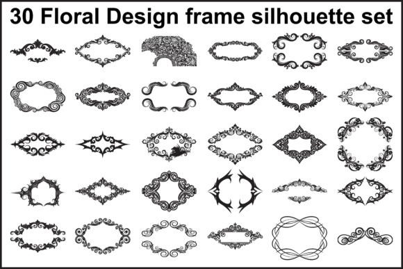 30 Elegant Floral Frame Silhouette Set Graphics and Illustrations
