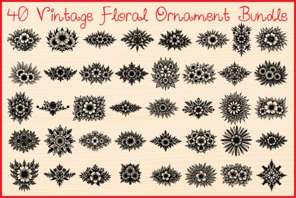 40 Vintage Floral Ornament Bundle