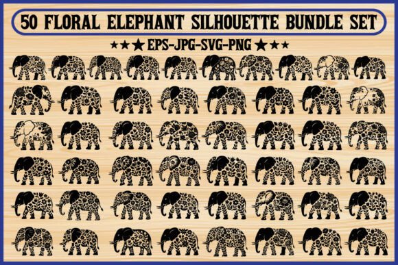 50 Floral Elephant Silhouette Bundle Set: Graphics and Illustrations for Branding