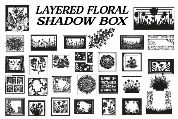 Beautiful Layered Floral Shadow Box Graphics and Illustrations