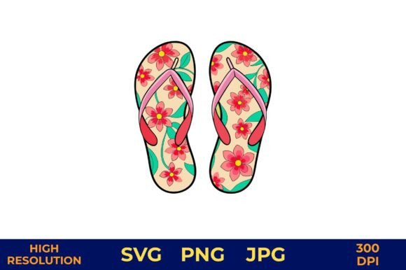 Bright Floral Flip Flops Vector Design for Graphics and Illustrations