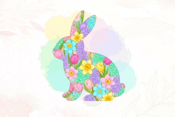 Easter Bunny Floral Silhouette Art Graphics and Illustrations Review