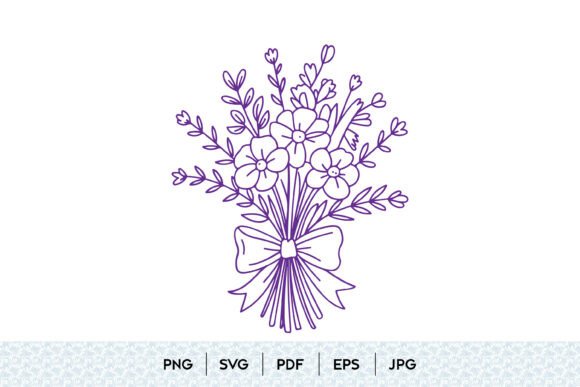 Floral Bouquet with Ribbon SVG Graphics and Illustrations