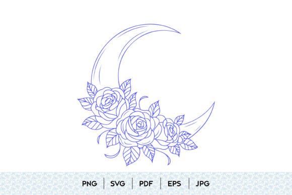 Floral Crescent Moon Rose Design Graphics and Illustrations