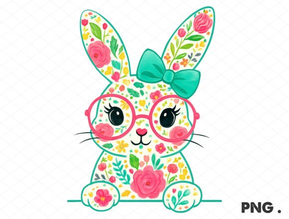 Floral Easter Bunny with Glasses Bow Graphics and Illustrations Review