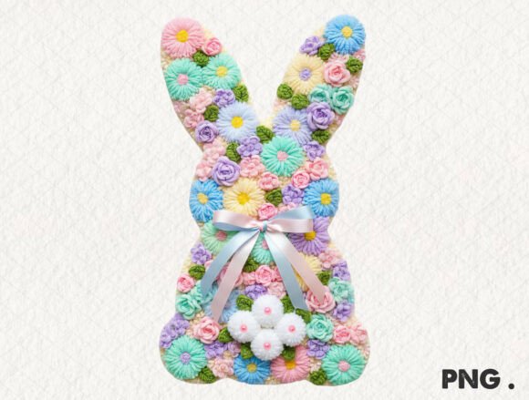 Floral Easter Bunny with Satin Bow PNG Graphics and Illustrations Review