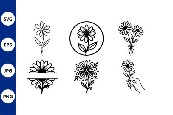 Floral Line Art Daisies Set Graphics and Illustrations