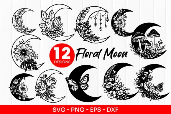 Floral Moon SVG Boho Crescent Moon Graphics and Illustrations Review
