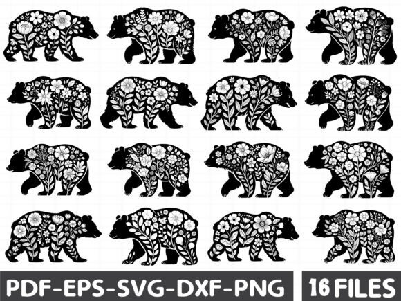 Floral Polar Bear Stencil SVG Graphics and Illustrations