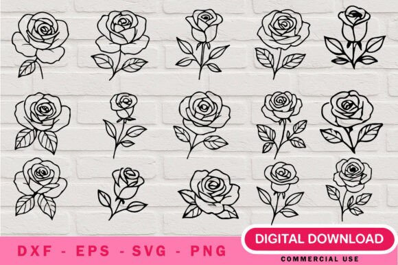 Floral Rose Outline SVG Pack: Graphics and Illustrations for Branding