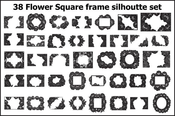 Floral Square Frame Silhouette Collection Graphics and Illustrations Review