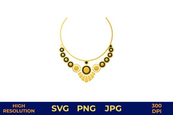 Golden Beaded Necklace with Floral Graphics and Illustrations