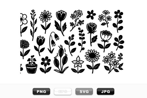 Hand Drawn Floral Black Silhouettes Graphics and Illustrations