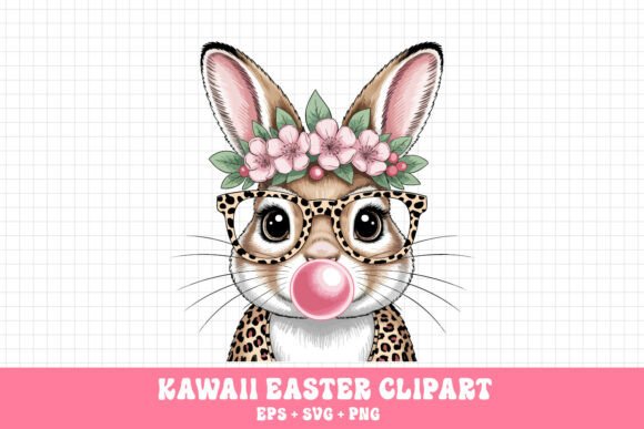 Leopard Easter Bunny Floral Rabbit Graphics and Illustrations