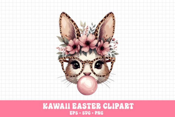 Leopard Print Easter Bunny Floral Rabbit Graphics and Illustrations