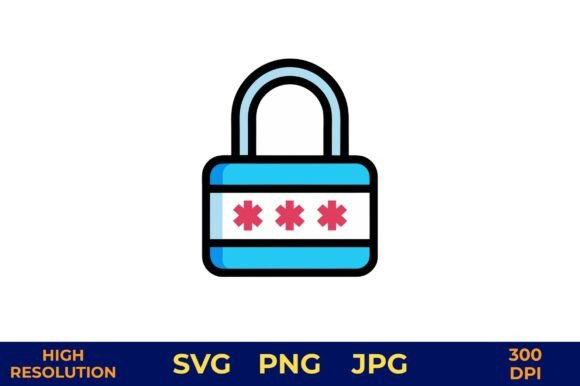 Password Lock Icon with Floral Pattern Graphics and Illustrations