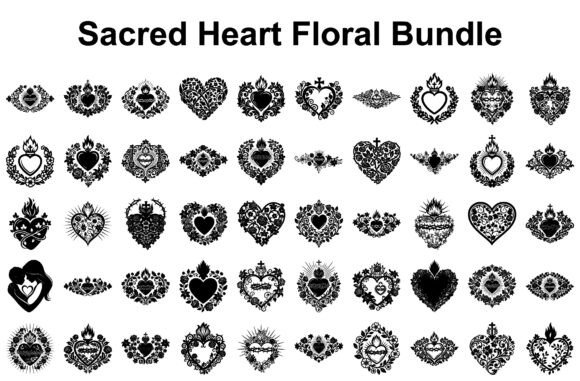 Sacred Heart Floral Bundle Graphics and Illustrations