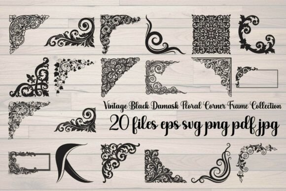 Vintage Black Damask Floral Corner Frame Graphics and Illustrations Review
