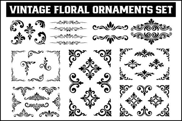 Vintage Floral Ornaments Set Graphics and Illustrations