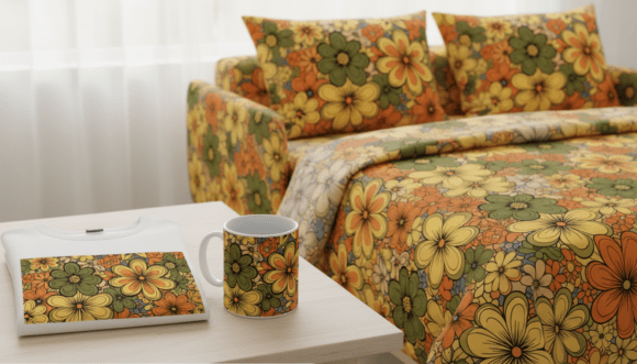 Vintage Groovy Floral Pattern Graphics and Illustrations