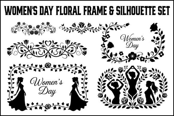 Women’s Day Floral Frame Silhouette Se Graphics and Illustrations